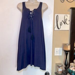 SOCIALITE Women’s A-Line Sleeveless Dress With Lace Up V-Neck and Tassel Ties